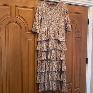 Lace tiered taupe dress medium